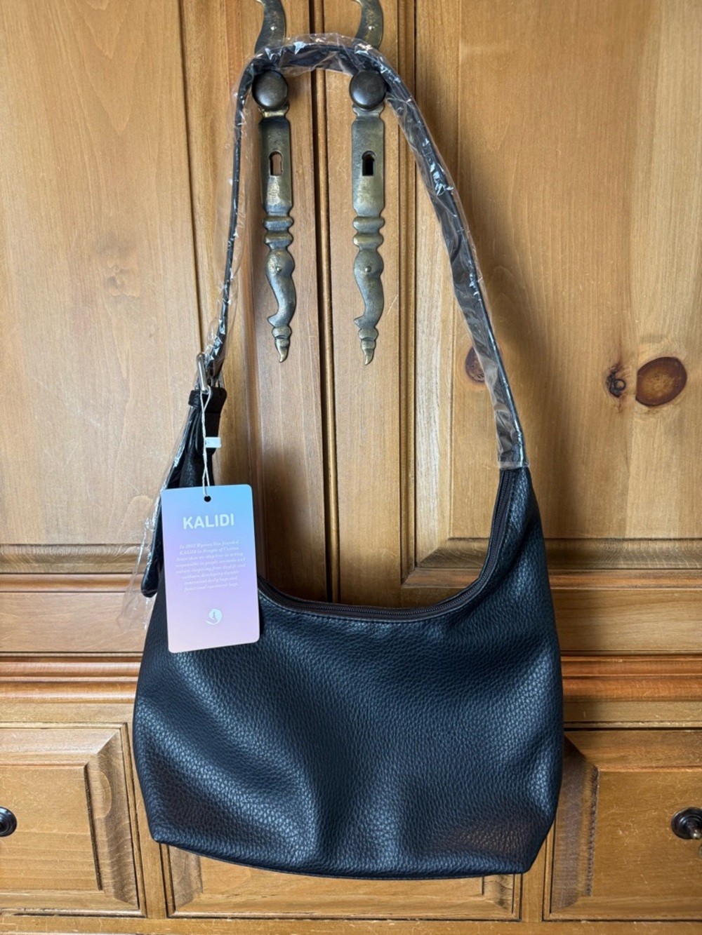 NWT Kalidi Black Pebbled Leather Shoulder Bag